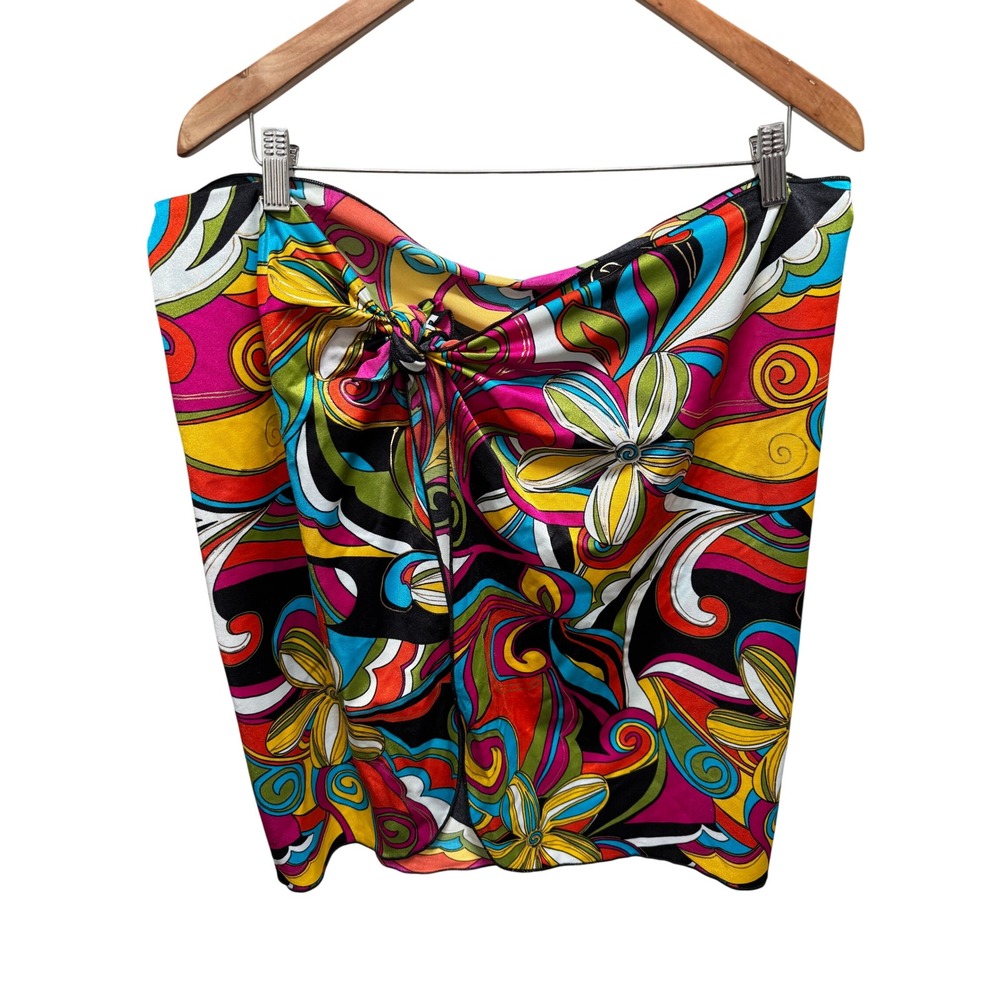 Longitude‎ Sarong Skirt Women One Size Multicolor Floral Psychedelic Wrap Knot